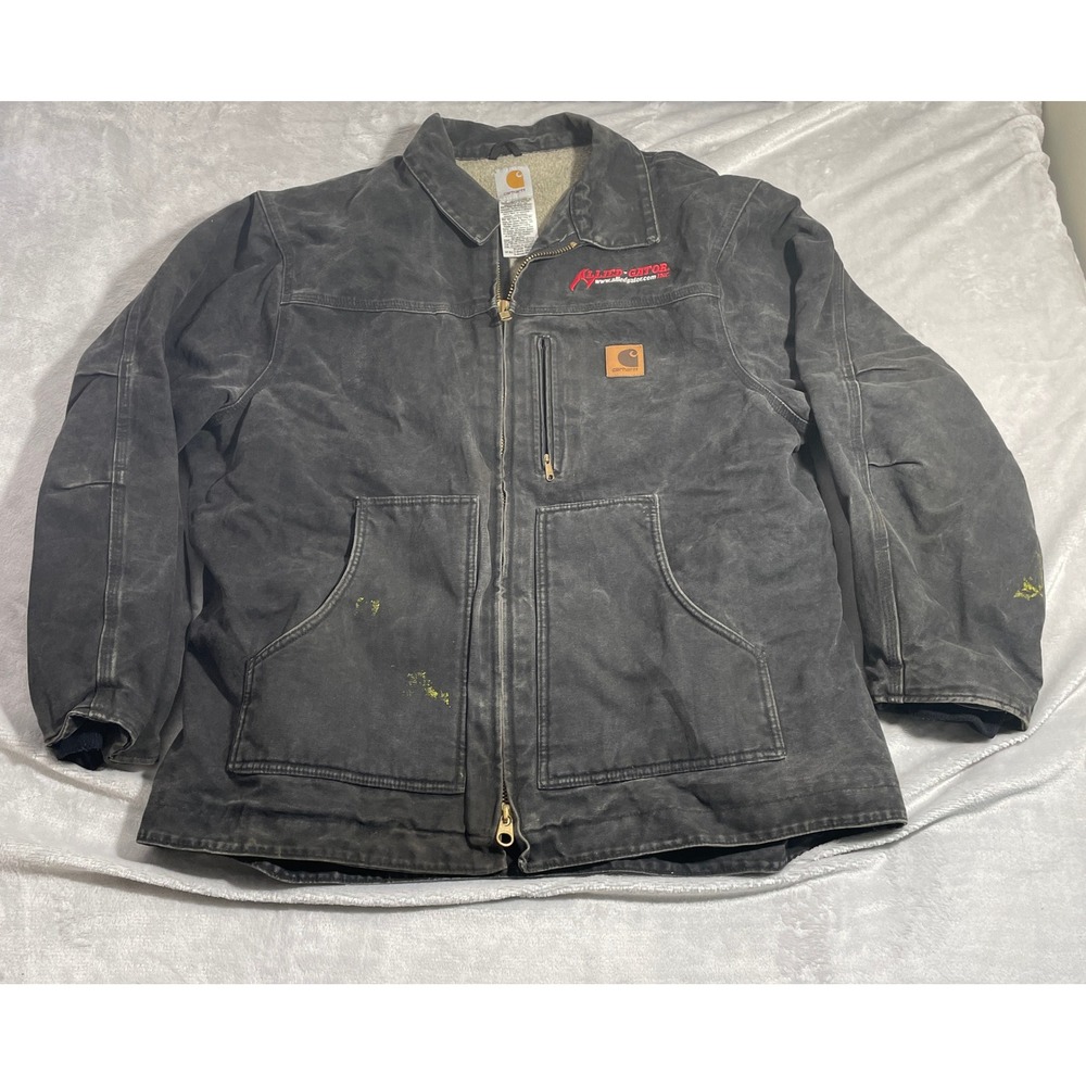 Carhartt C61 BLK Ridge Coat Mens XL Black Sherpa Lined Sandstone Duck Jacket